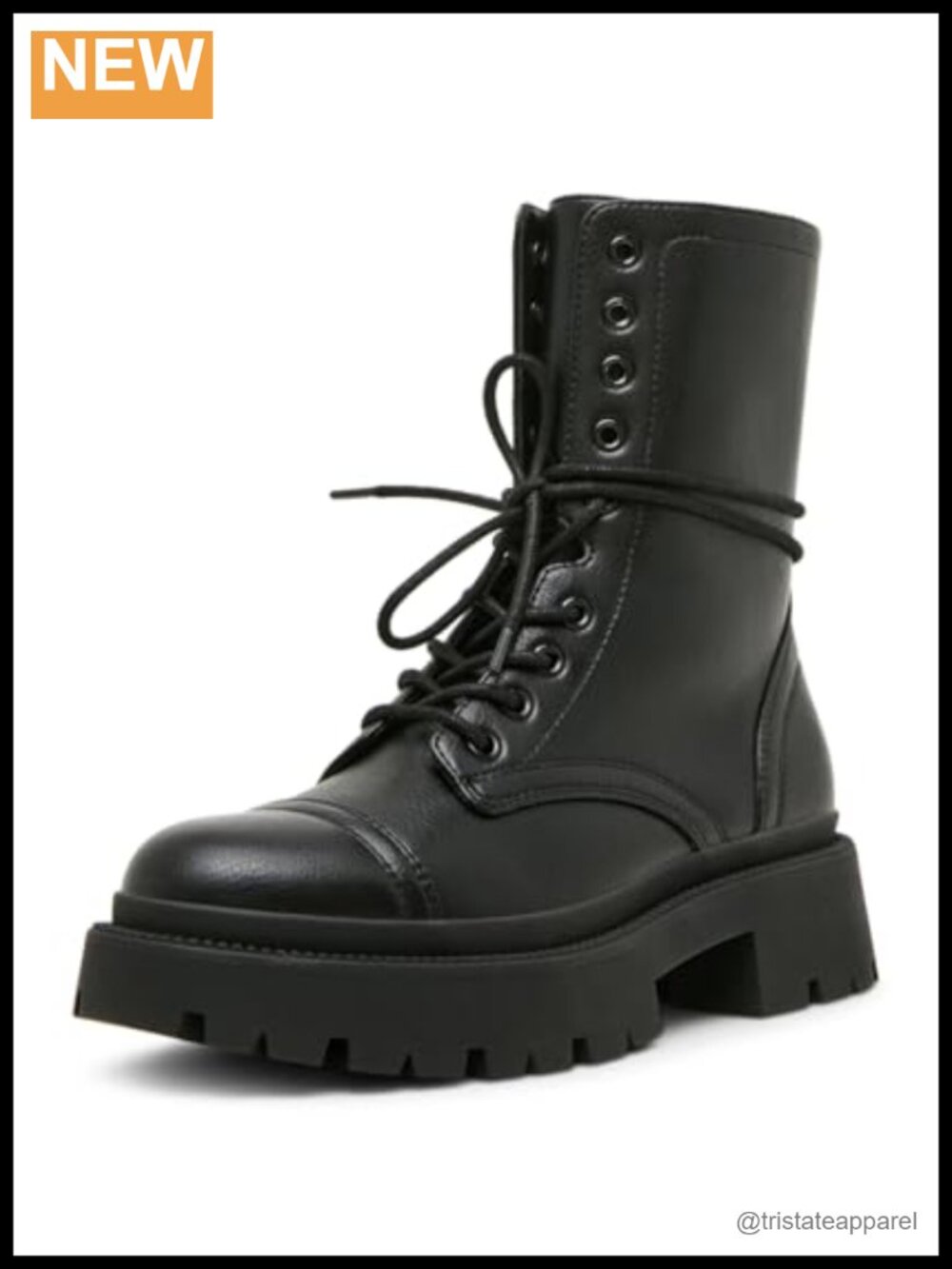 Women's Combat Boots Ankle High Pull-On Block Heel Faux Leather Round Toe Fall